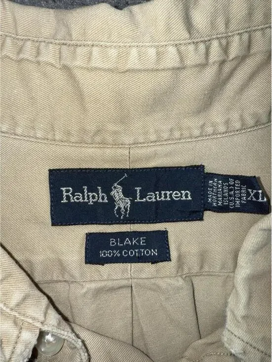 Ralph Lauren Blake Shirt Mens XL Beige Button Down Pony Cotton Classic - Picture 7 of 8